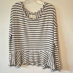 We The Free Size Large Black White Striped Peplum Tunic Top Shirt.